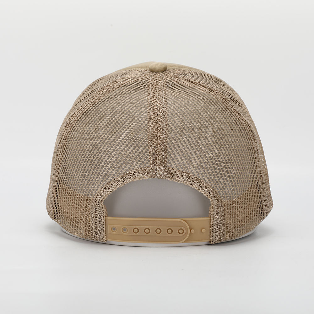 Khaki Foam Mesh Trucker Hat with White Printed Logo