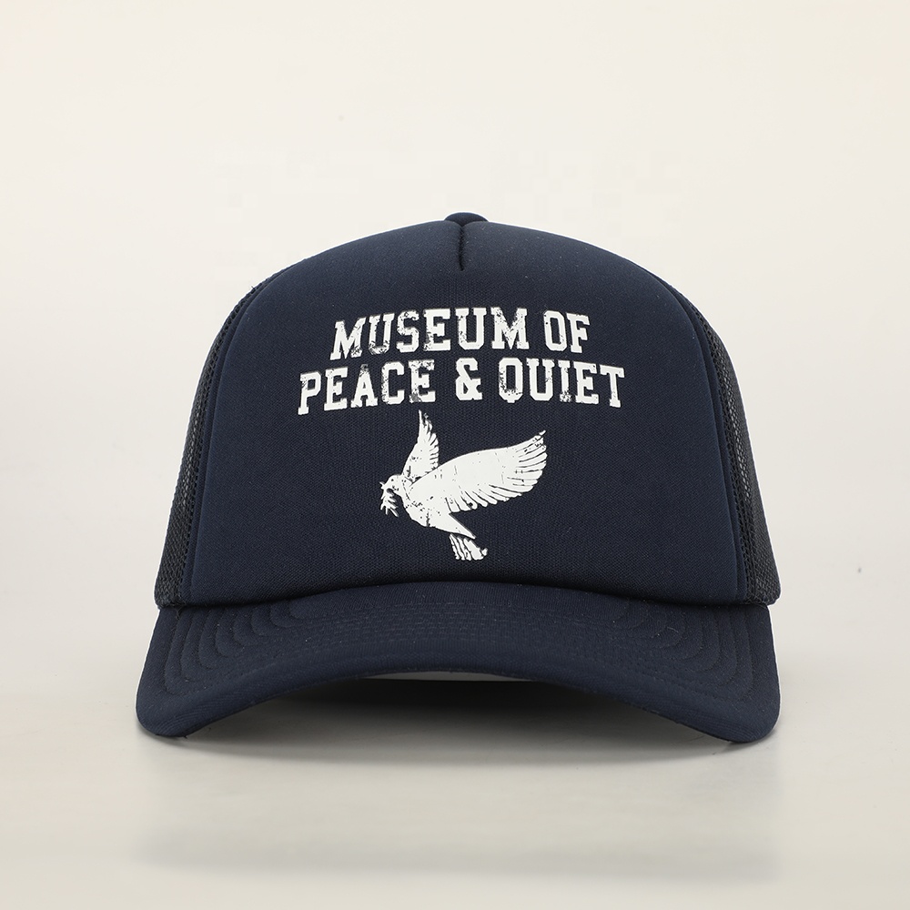 Navy Green Foam Mesh Trucker Cap with White Dove Print