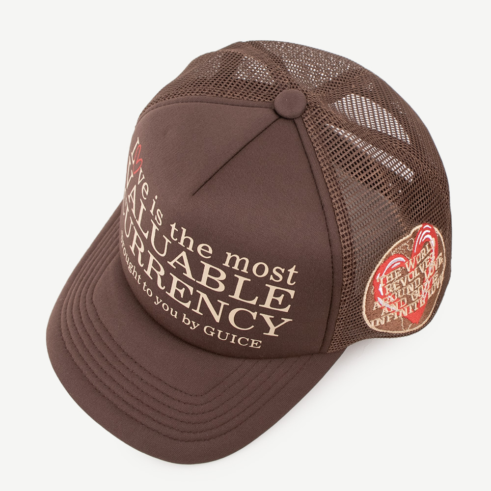Brown Slogan Print Mesh Trucker Cap Curved Brim Snapback Hat