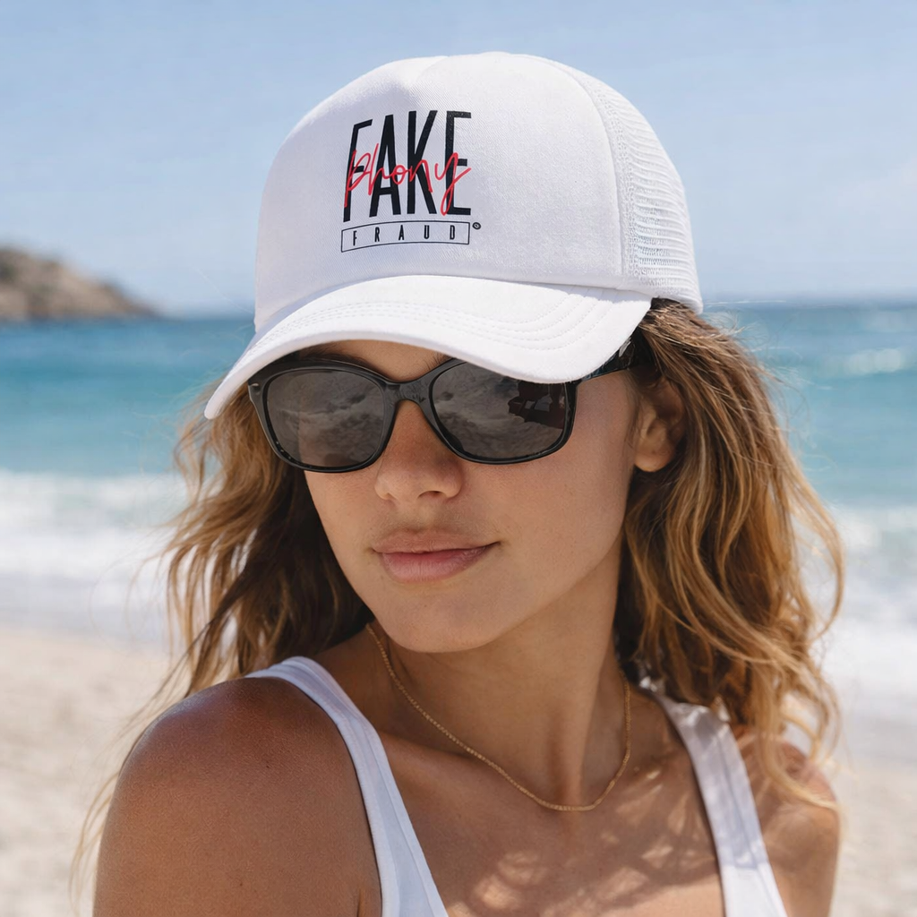 Printed Foam Mesh Trucker Cap in Black and White
