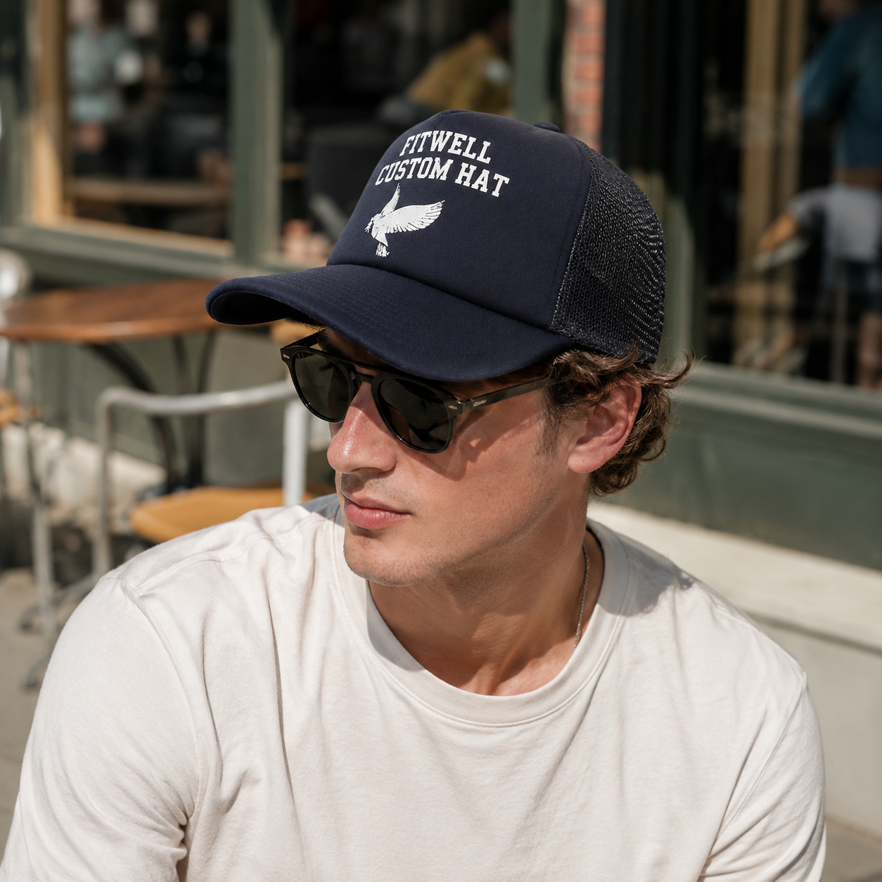 Navy Green Foam Mesh Trucker Cap with White Dove Print