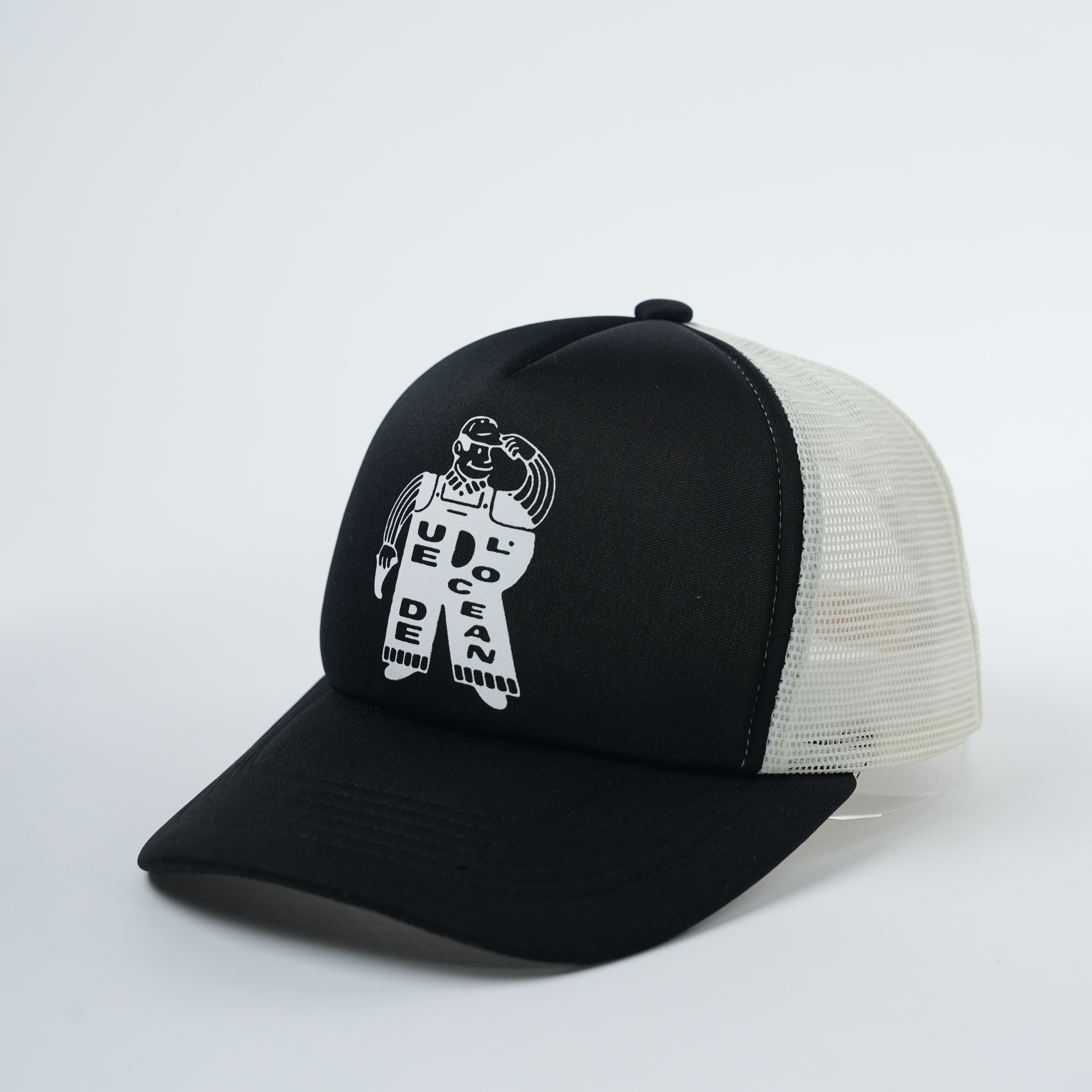 Black and White Printed Robot Graphic Foam Mesh Trucker Hat