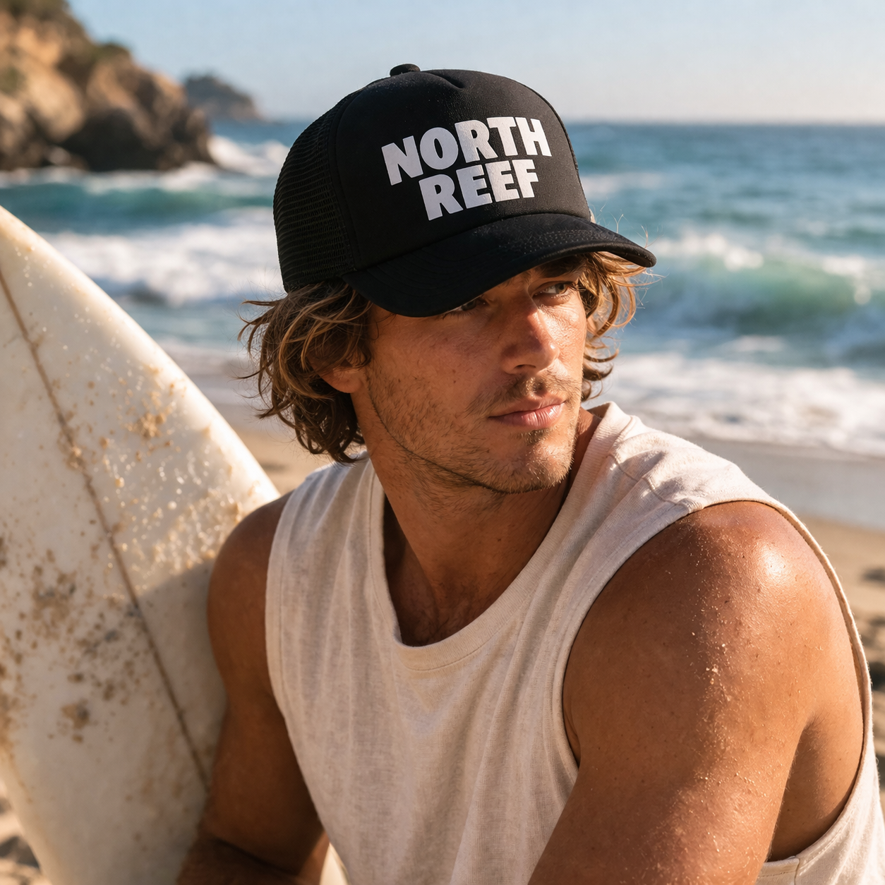 Black Foam Front Mesh Back Trucker Cap with Bold Printed Letter Design