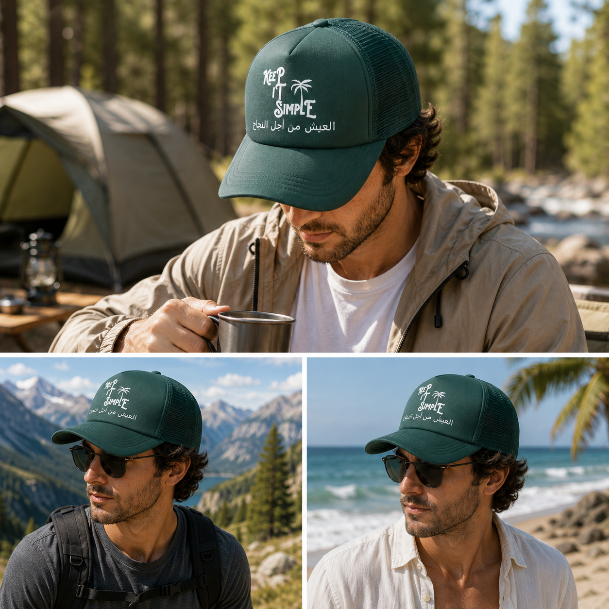 Dark Green Keep It Simple Printed Foam Mesh Trucker Hat