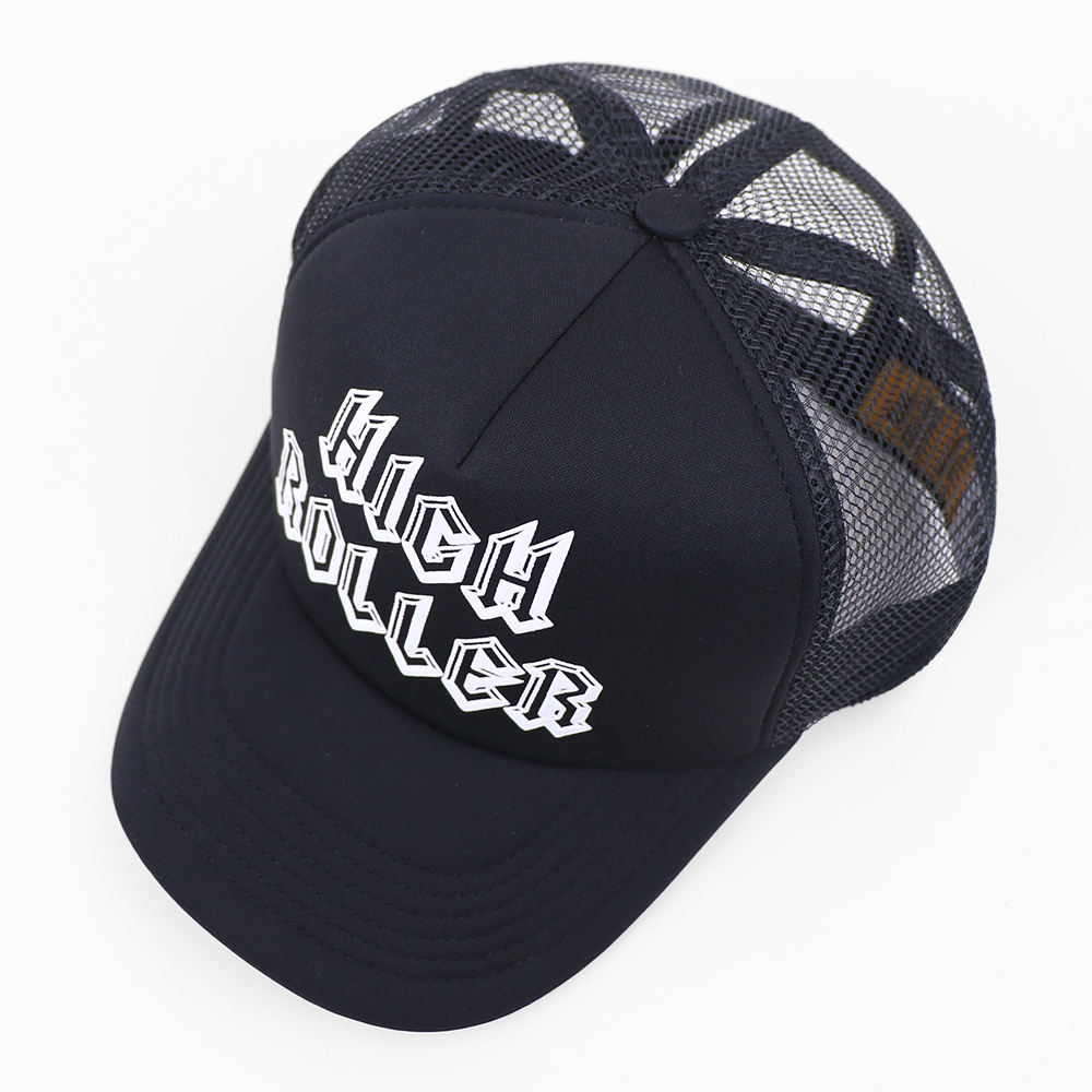 Black High Roller Printed Foam Mesh Trucker Hat