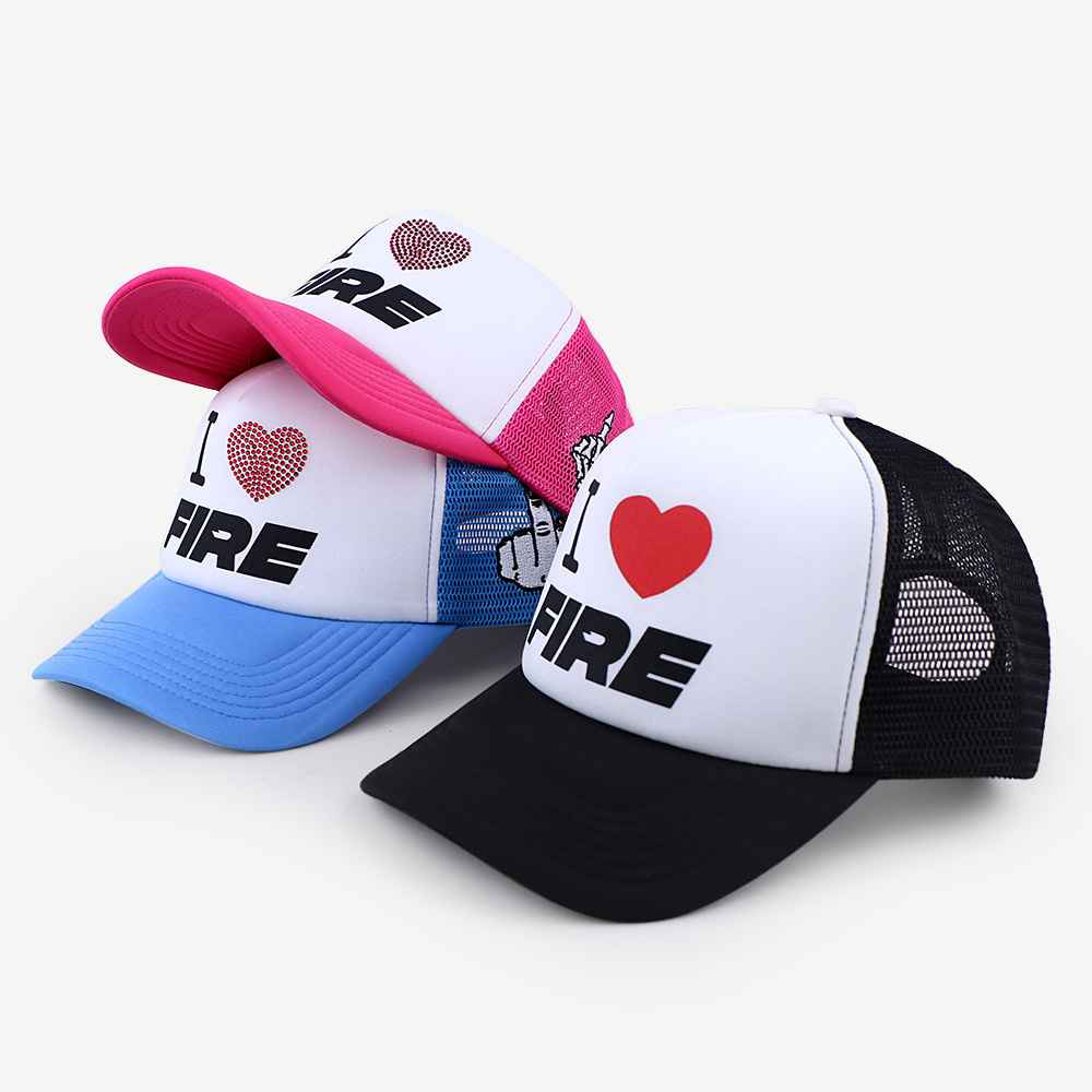I Love Fire Foam Mesh Trucker Hat Curved Brim Casual Cap