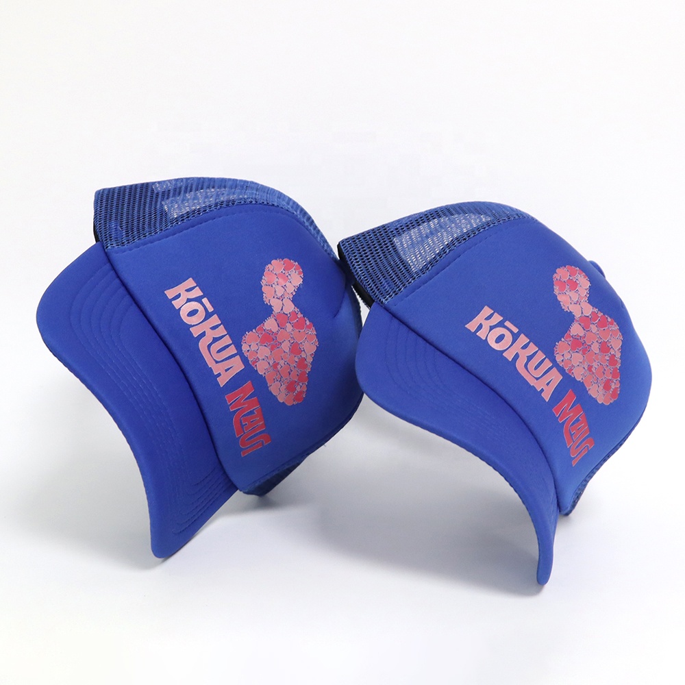 Blue Foam Trucker Cap with Pink Graphic Print Mesh Back Adjustable Hat