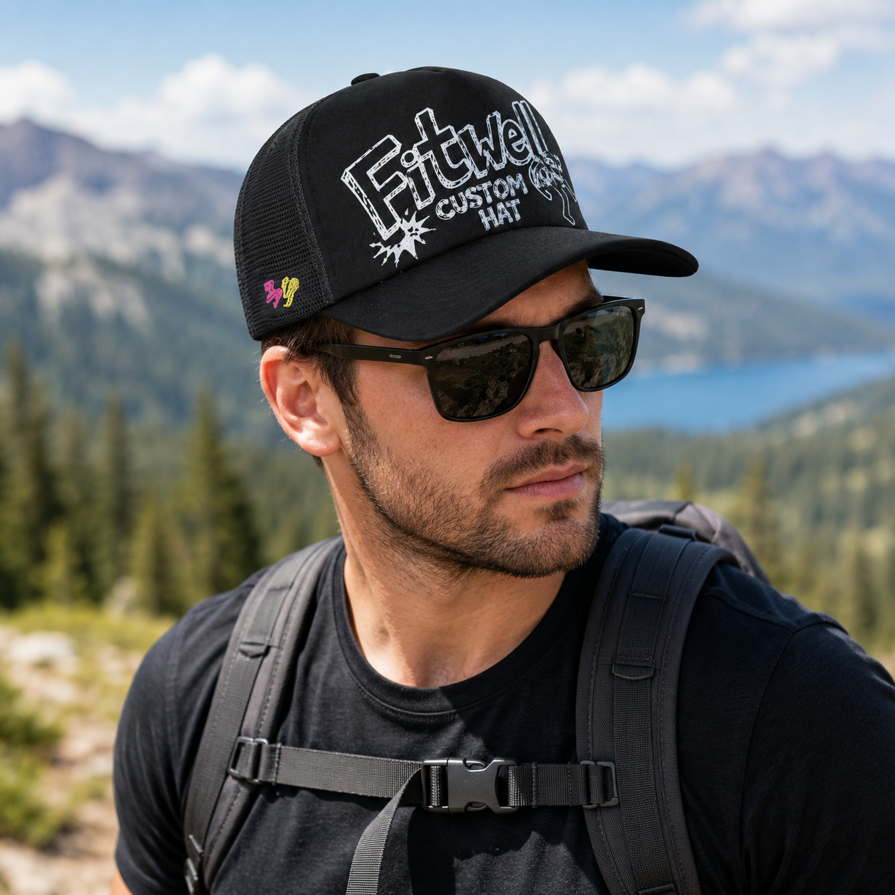 Black Graffiti Print Foam Trucker Cap with Mesh Back