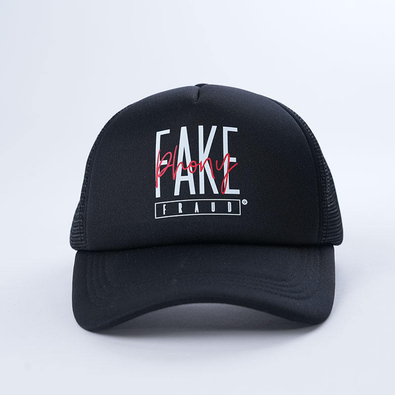 Printed Foam Mesh Trucker Cap in Black and White