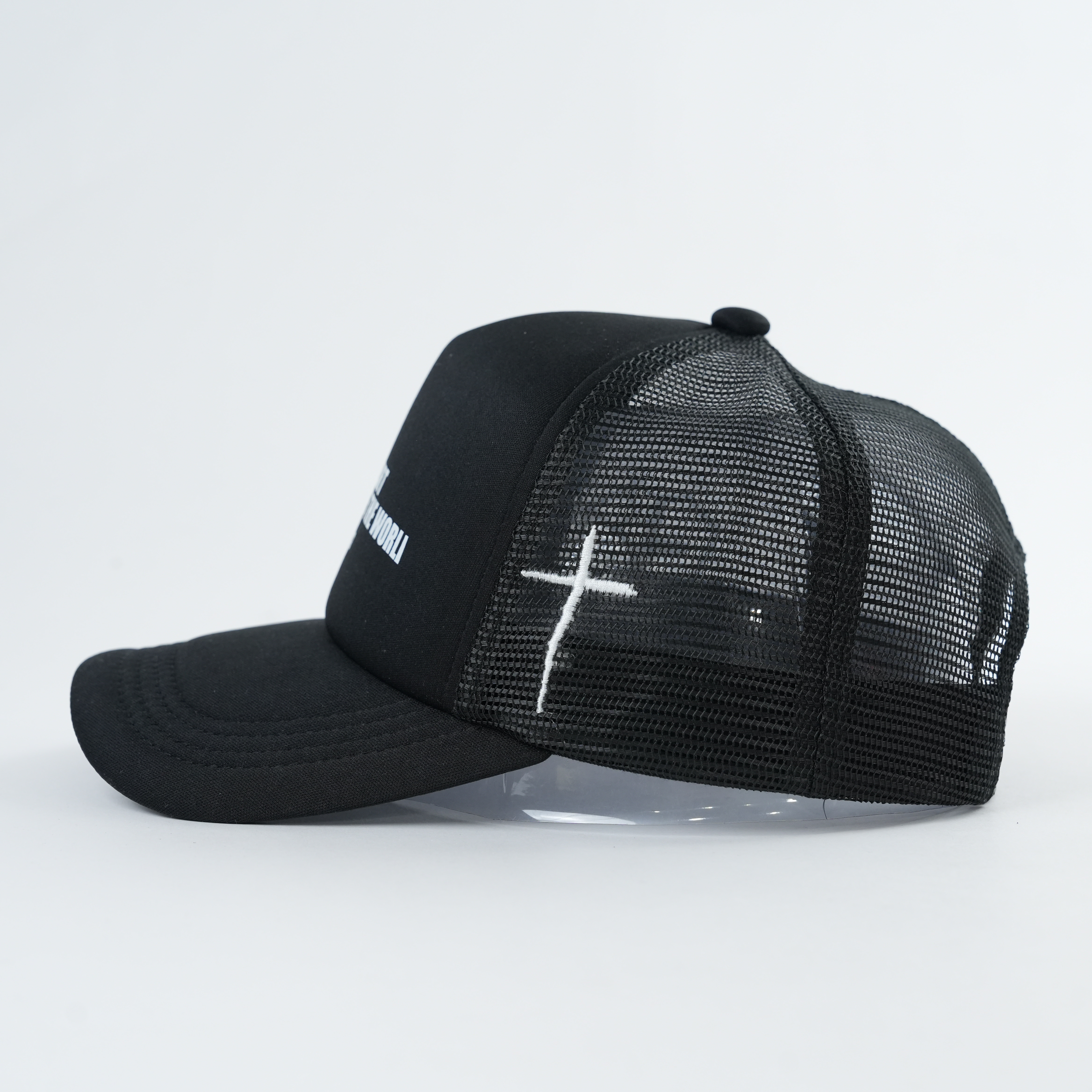 Black Inspirational Text Foam Trucker Cap with Curved Brim