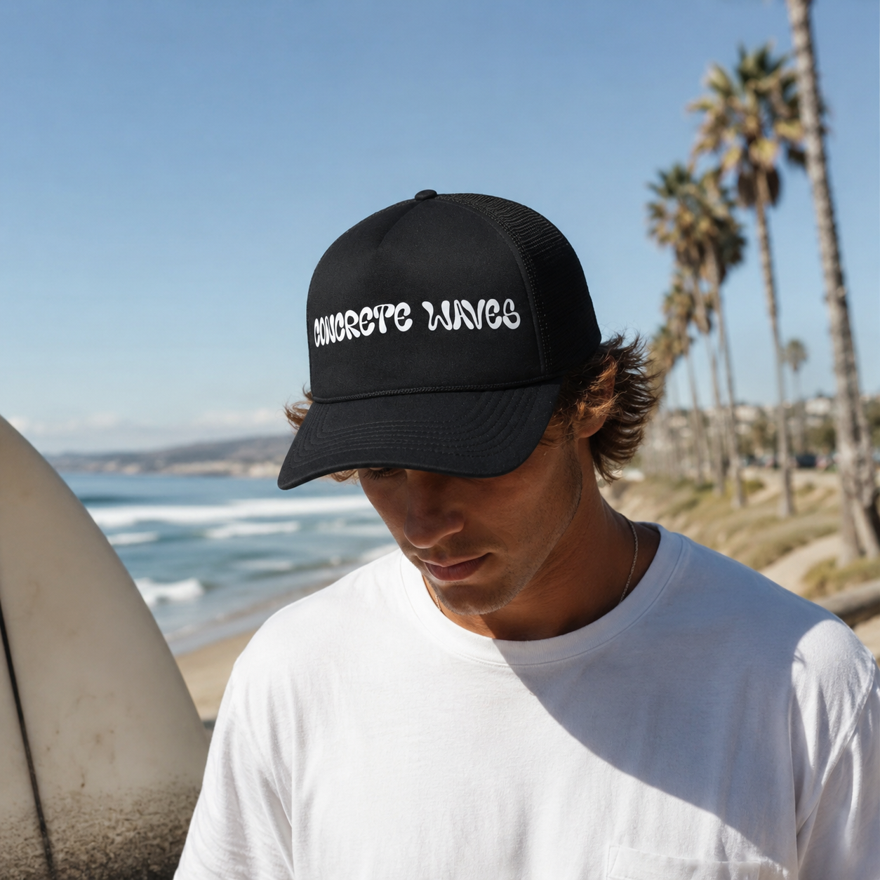 Blue and Black Printed Foam Mesh Trucker Cap