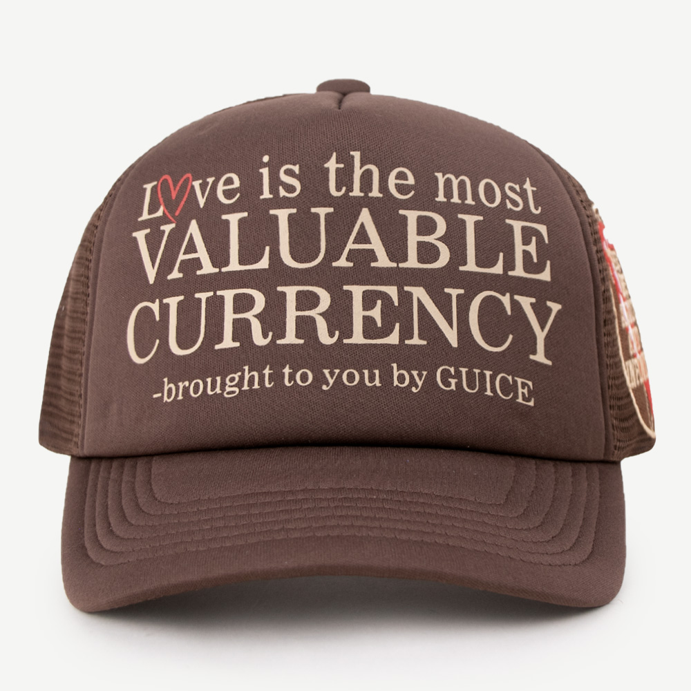 Brown Slogan Print Mesh Trucker Cap Curved Brim Snapback Hat
