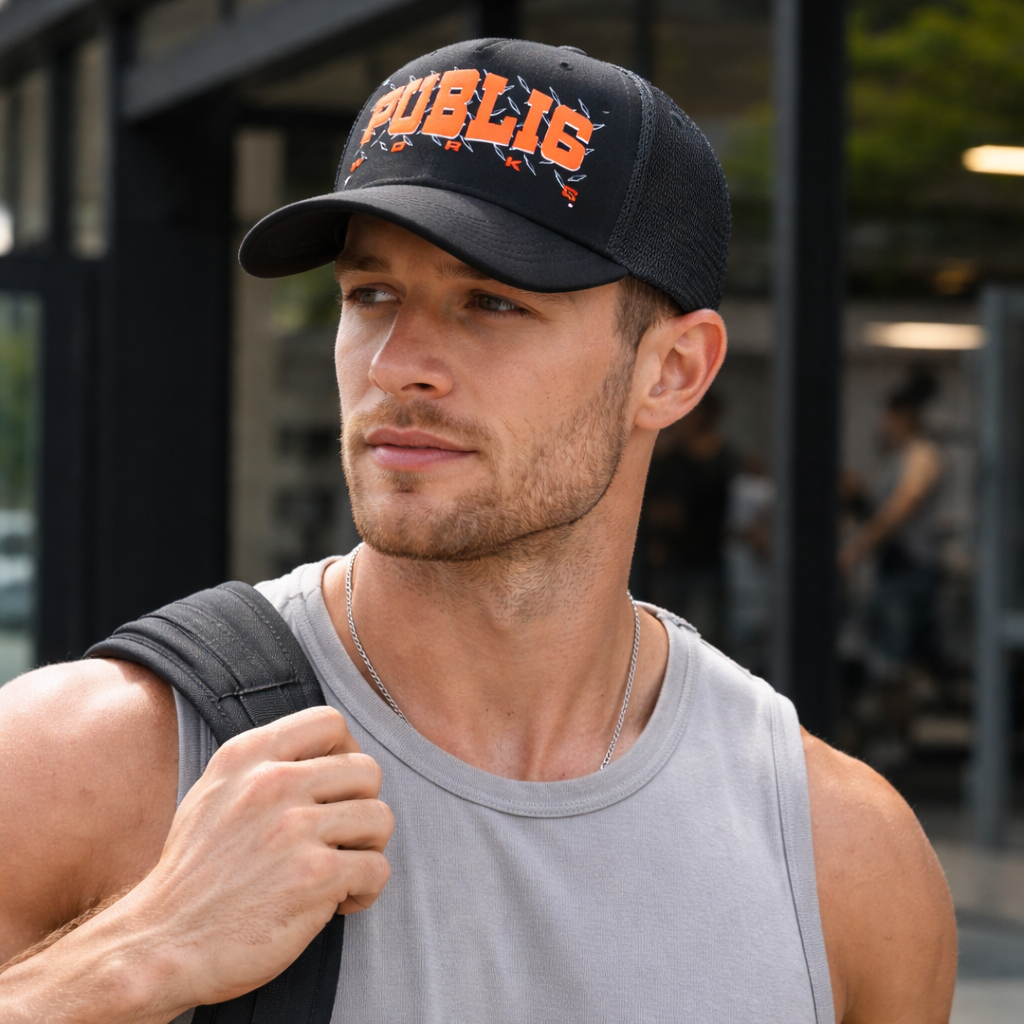 Public Works Printed Logo Black Foam Trucker Hat