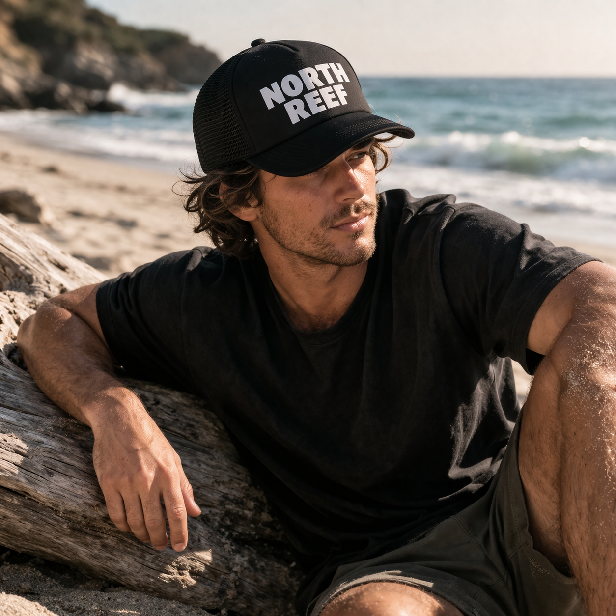 Black Foam Front Mesh Back Trucker Cap with Bold Printed Letter Design