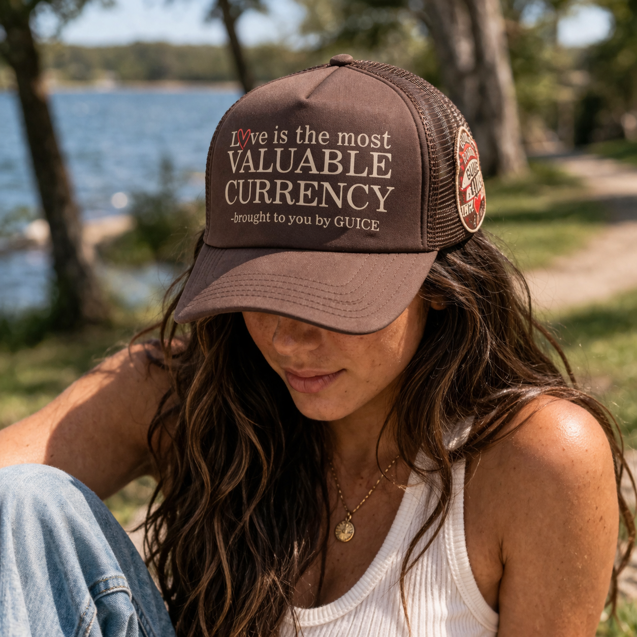 Brown Slogan Print Mesh Trucker Cap Curved Brim Snapback Hat