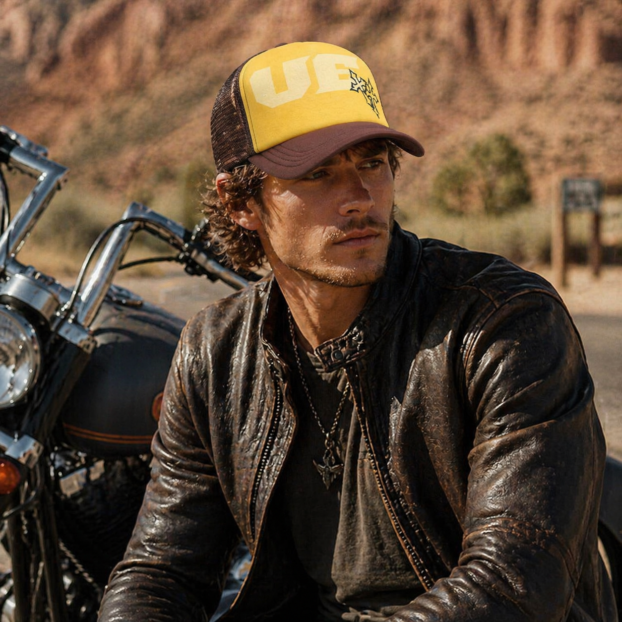 Yellow Brown All Or Nothing Foam Mesh Trucker Hat Printed Curved Brim Cap
