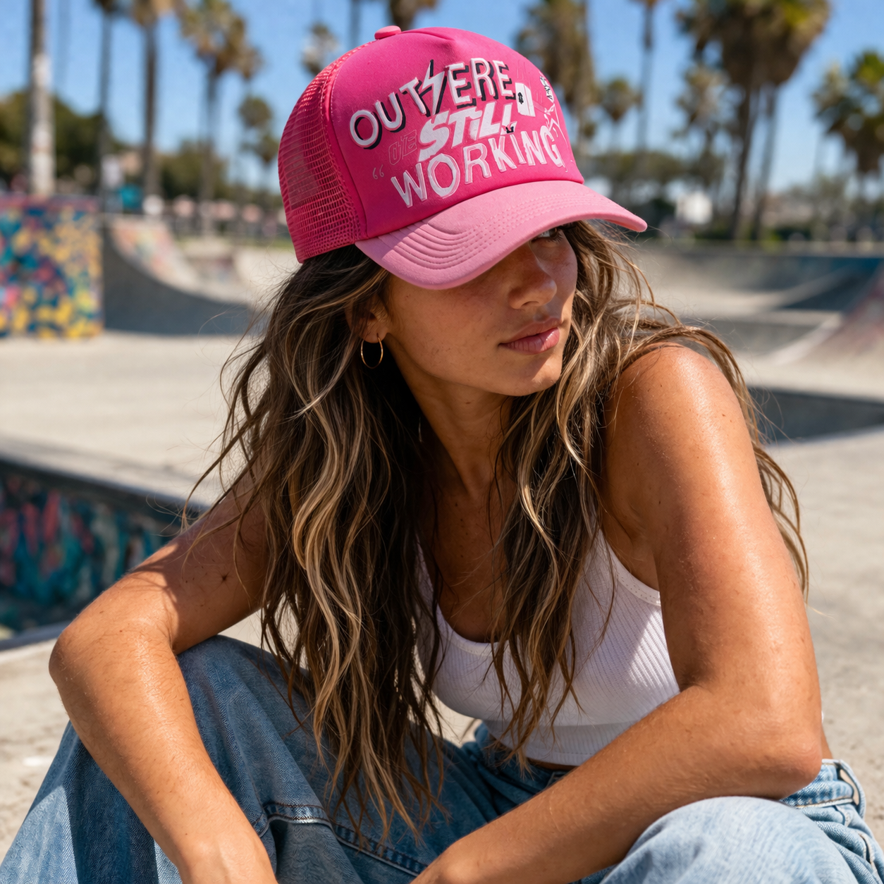 Pink Graphic Letter Mesh Trucker Cap Adjustable Snapback Hat