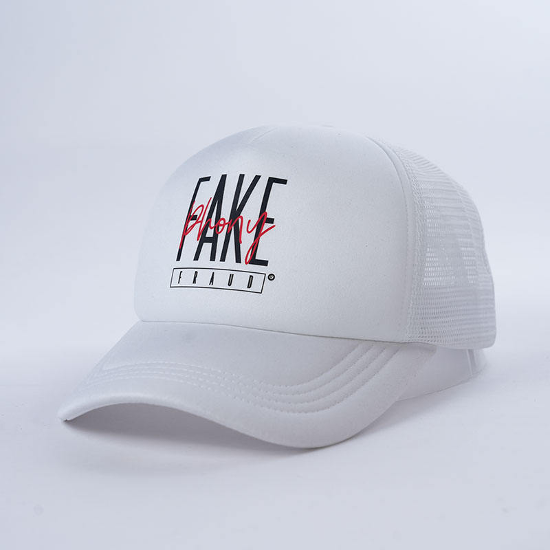 Printed Foam Mesh Trucker Cap in Black and White