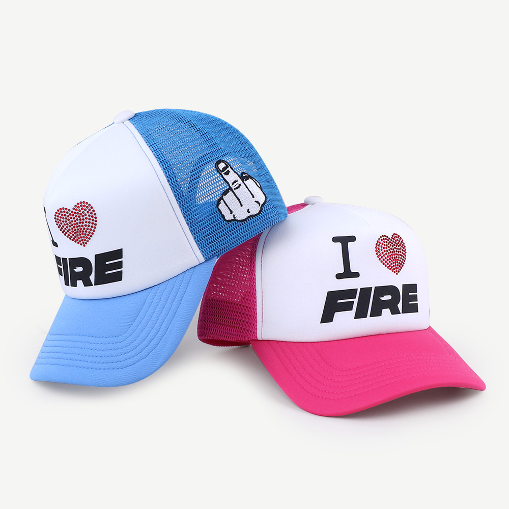 I Love Fire Foam Mesh Trucker Hat Curved Brim Casual Cap
