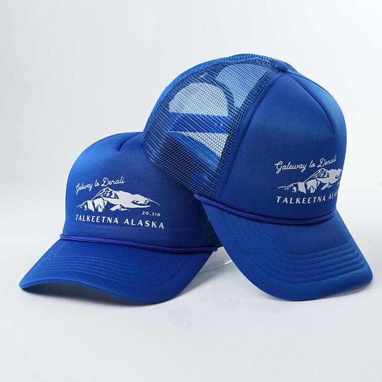 Talkeetna Alaska Blue Foam Mesh Trucker Hat with Printed Logo