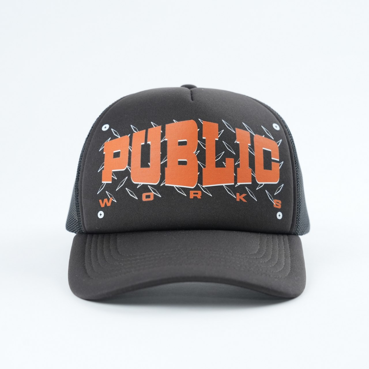 Public Works Printed Logo Black Foam Trucker Hat