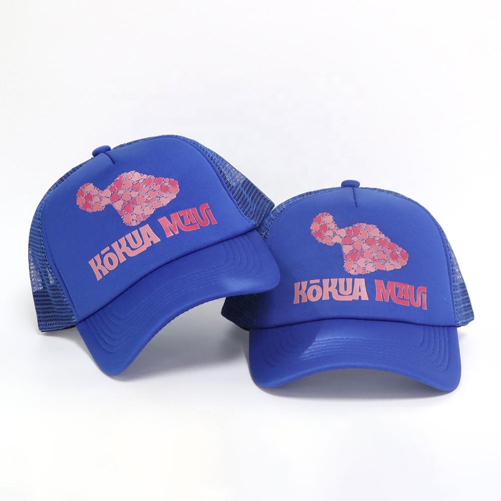 Blue Foam Trucker Cap with Pink Graphic Print Mesh Back Adjustable Hat