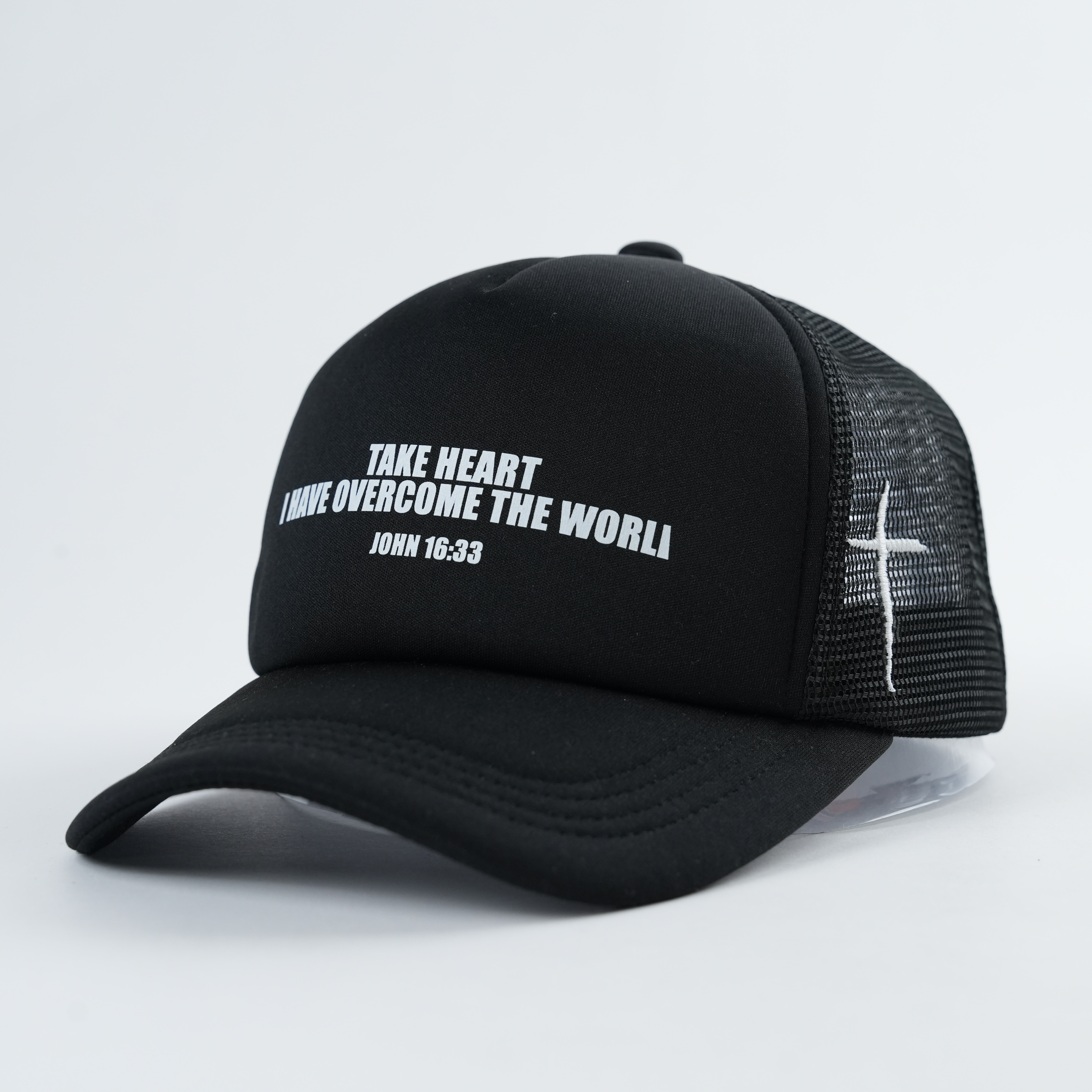 Black Inspirational Text Foam Trucker Cap with Curved Brim