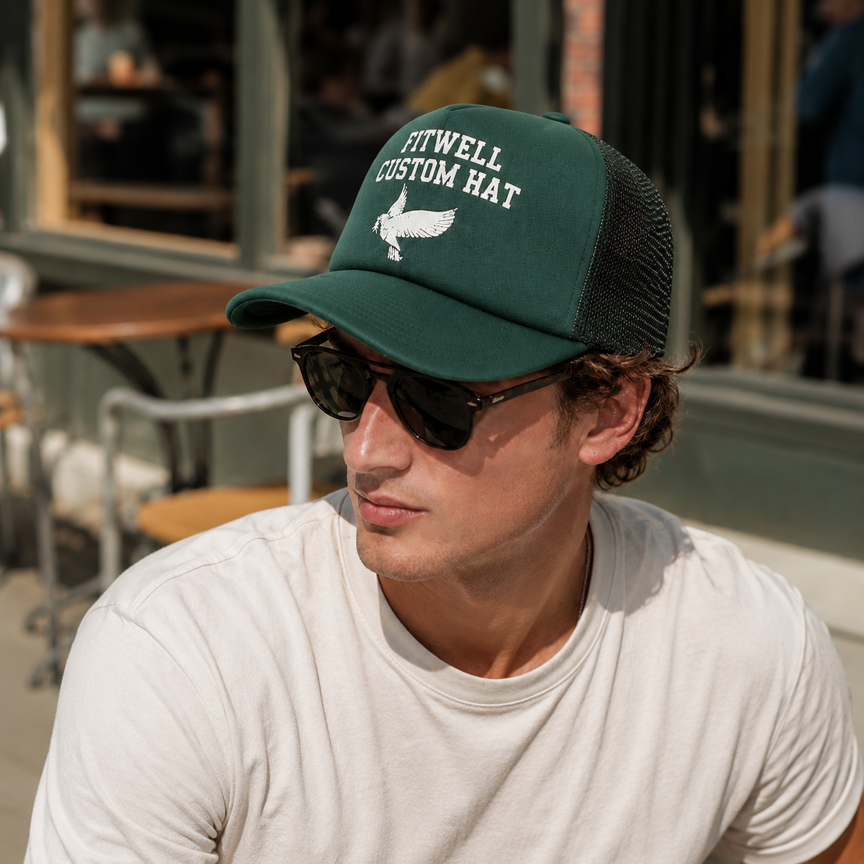 Navy Green Foam Mesh Trucker Cap with White Dove Print