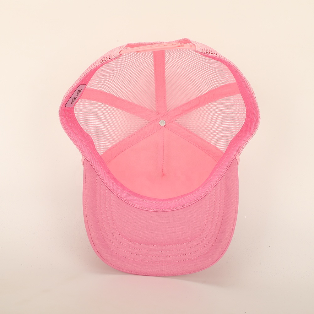 Pink 5 Panel Foam Trucker Hat with Printed Logo Mesh Back Adjustable Casual Cap