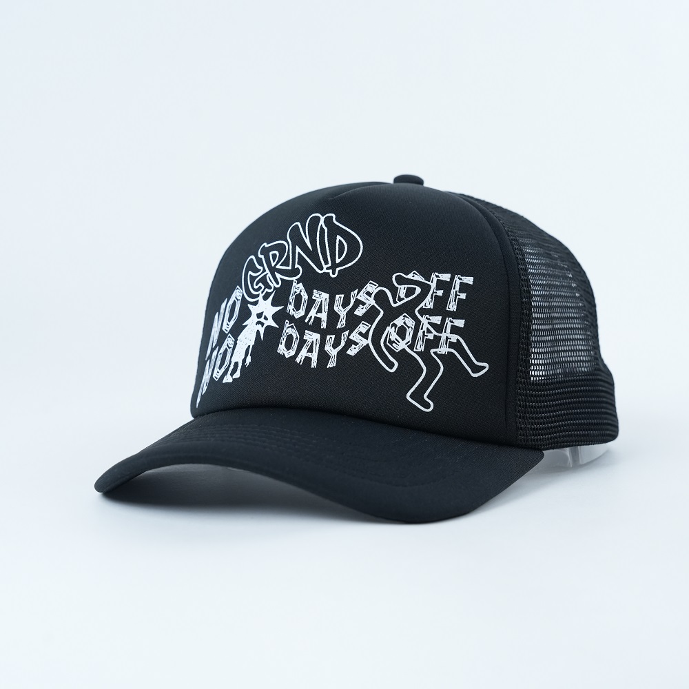 Black Graffiti Print Foam Trucker Cap with Mesh Back