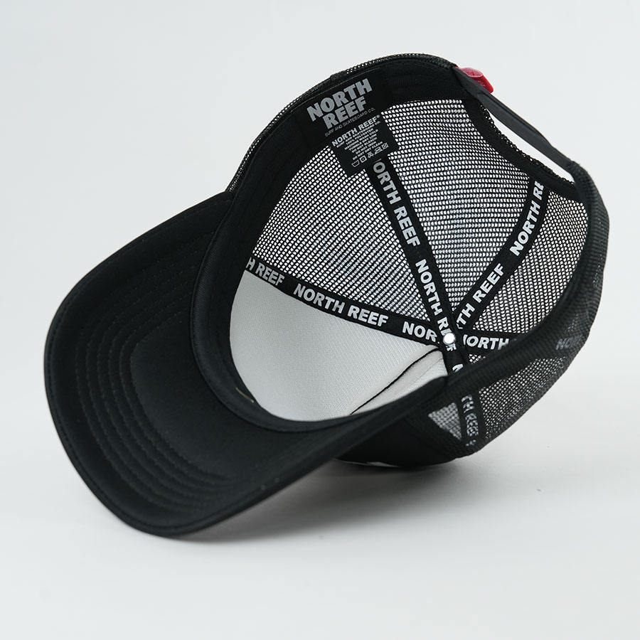 Black Foam Front Mesh Back Trucker Cap with Bold Printed Letter Design