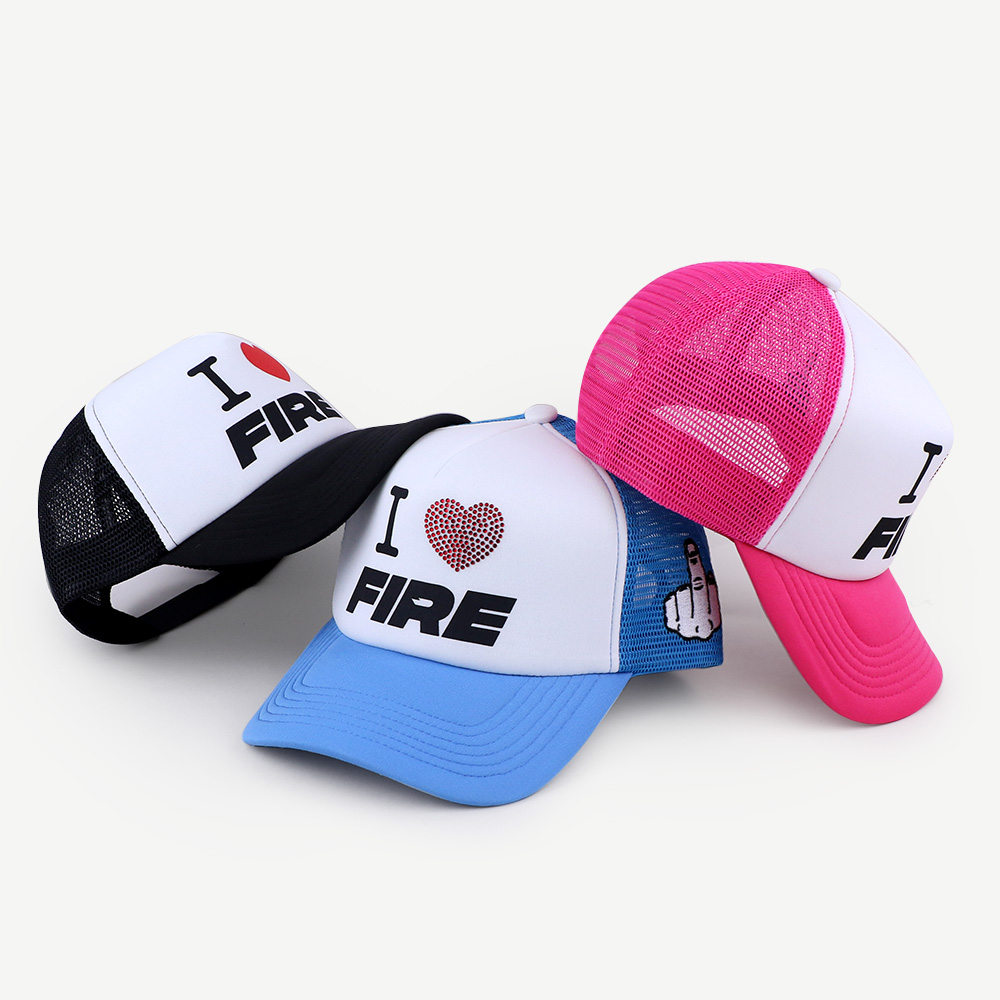 I Love Fire Foam Mesh Trucker Hat Curved Brim Casual Cap