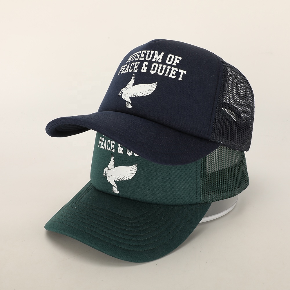 Navy Green Foam Mesh Trucker Cap with White Dove Print