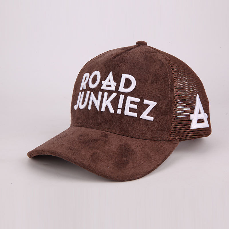 Suede Mesh Trucker Hat with Raised Road Junkiez Embroidery