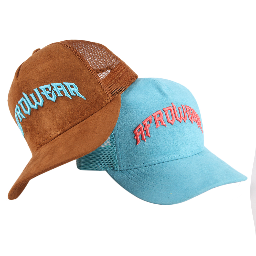 AFROWEAR Suede Mesh Embroidered Trucker Hat