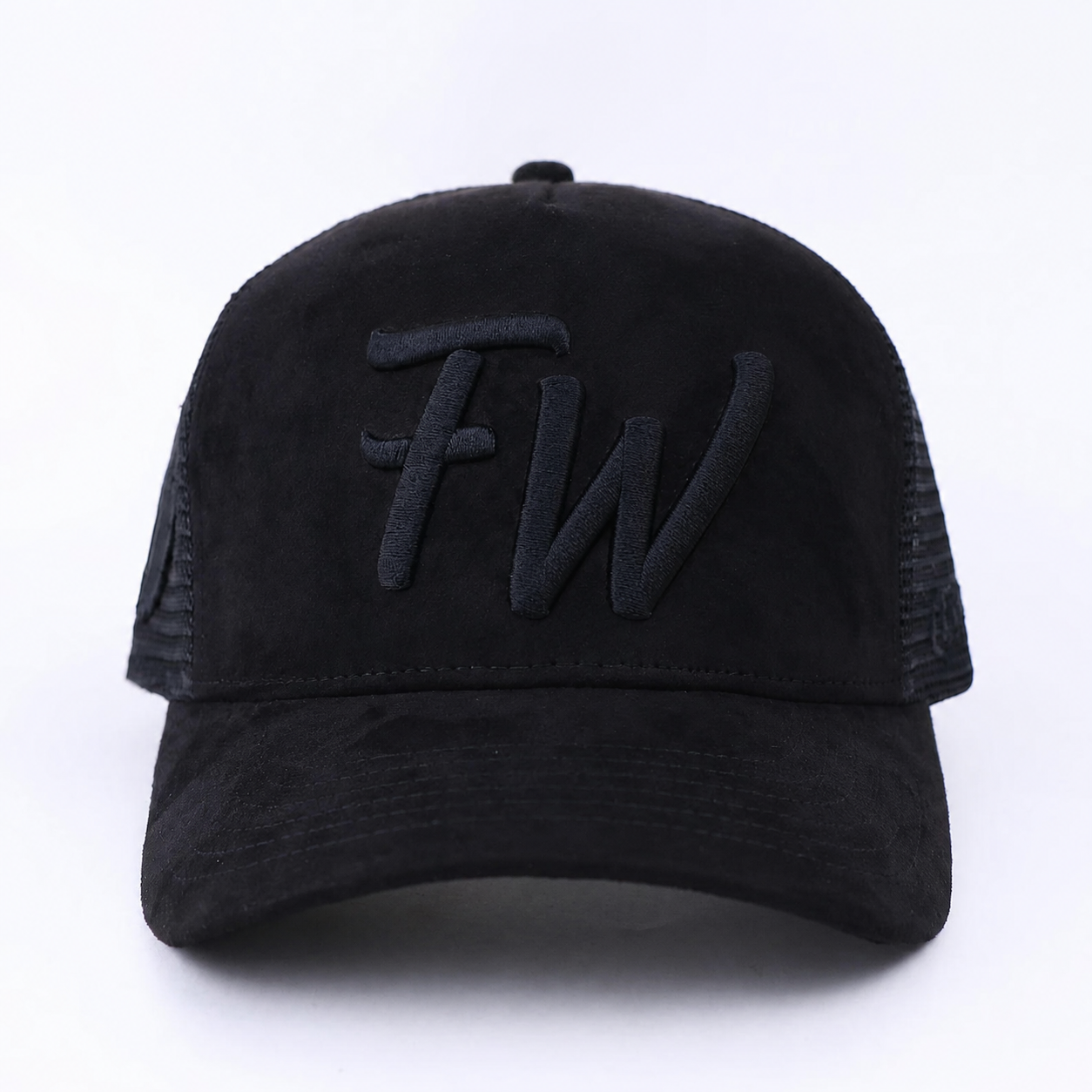 Black Tonal FP Embroidered Suede Mesh Trucker Hat