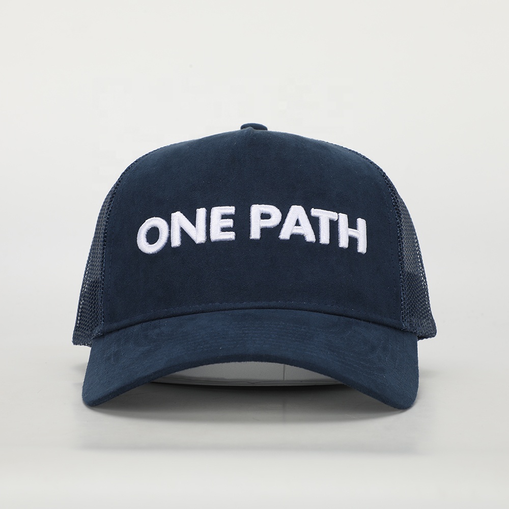 Navy ONE PATH Suede Mesh Embroidered 5-Panel Trucker Cap