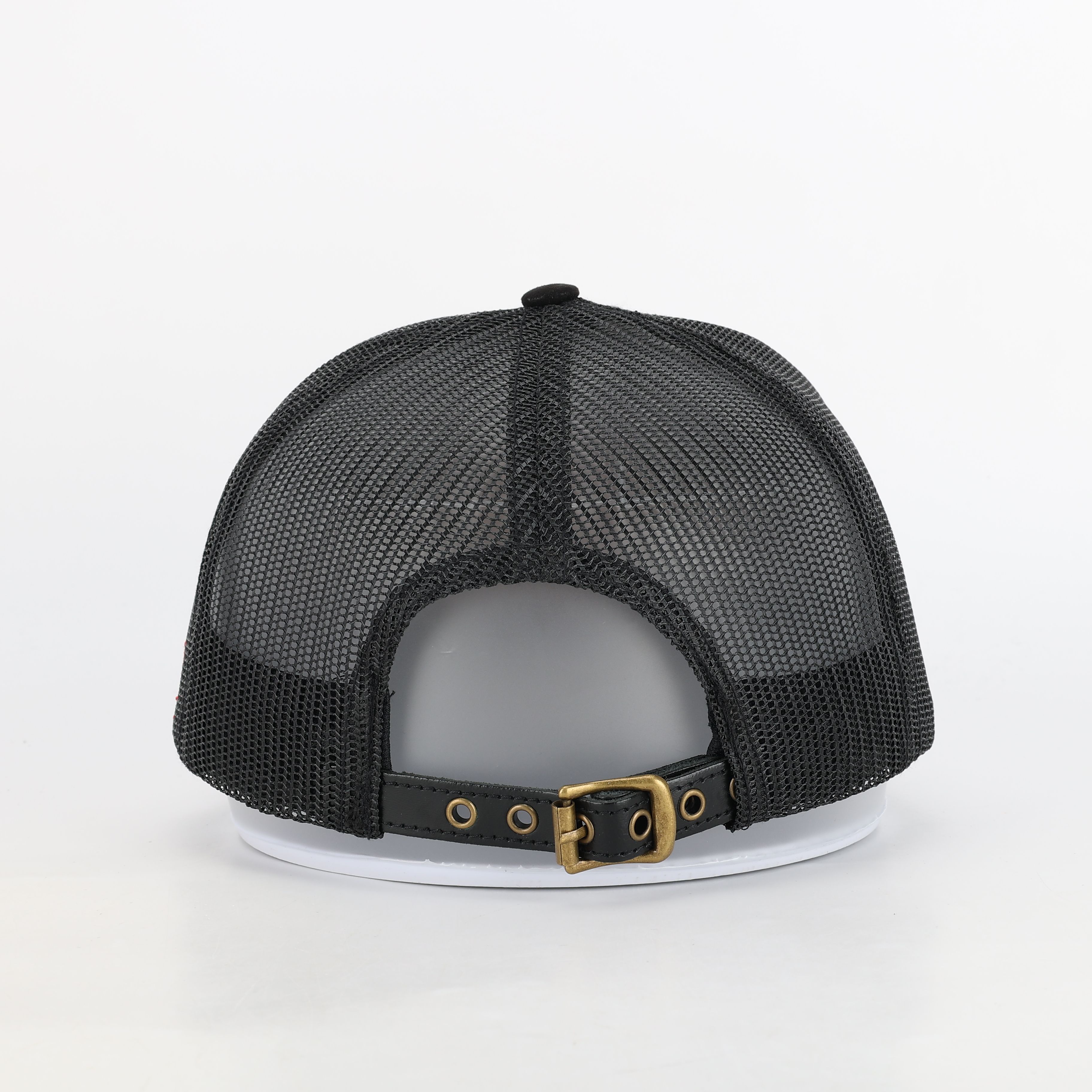 Black Suede Mesh Embroidered Trucker Hat