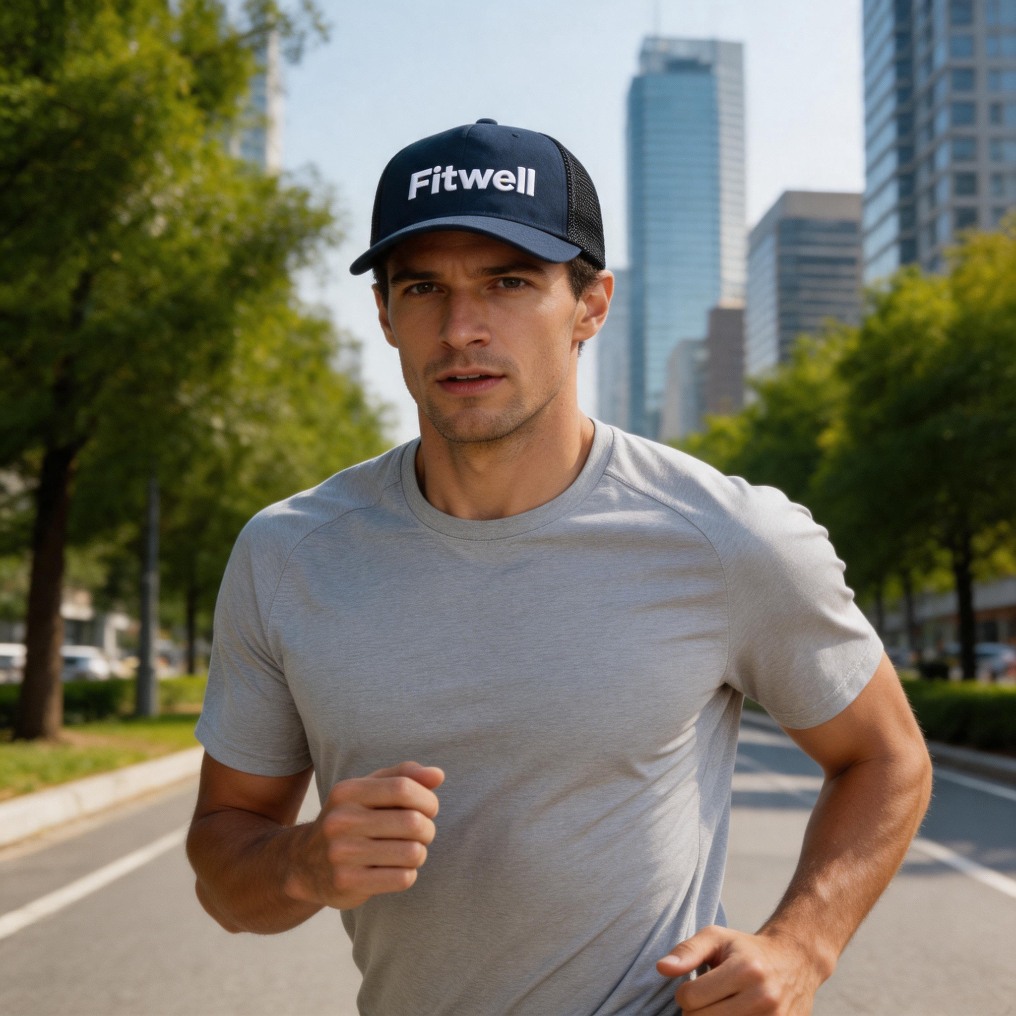Navy Blue Suede Mesh Trucker Hat with Embroidered One Path Logo