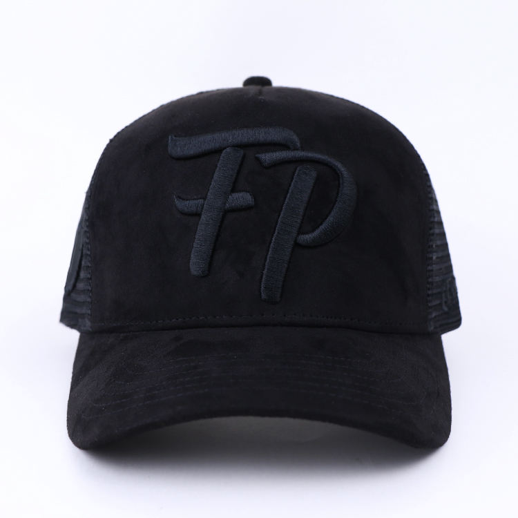 Black Tonal FP Embroidered Suede Mesh Trucker Hat