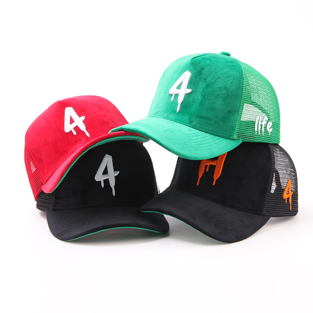 Colorful Suede Mesh Trucker Cap with Embroidered Logo and Adjustable Snapback