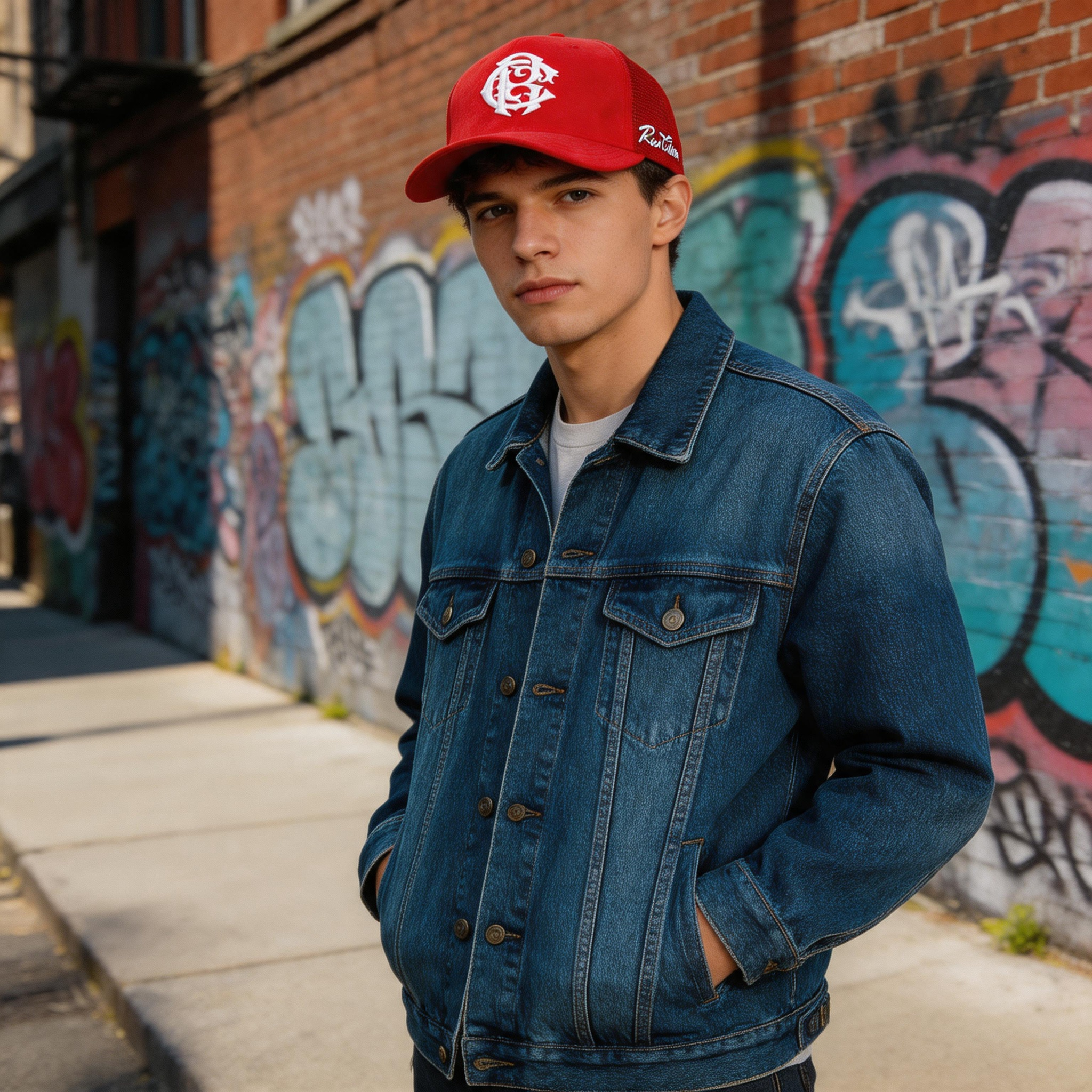 Two Tone Suede Trucker Cap with Embroidered Logo and Adjustable Mesh Back