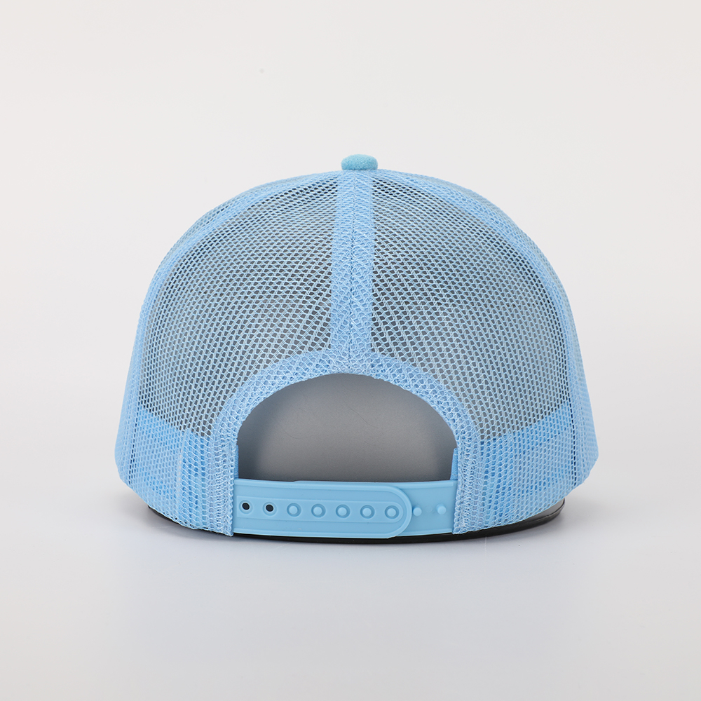 Light Blue Suede Mesh Trucker Cap with Baseball Graphic Embroidery