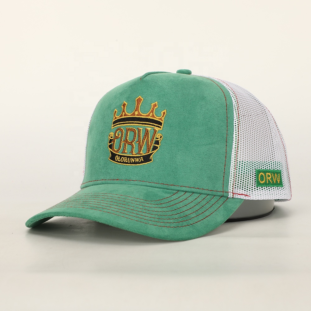ORW Crown Logo Green Suede Mesh Trucker Hat