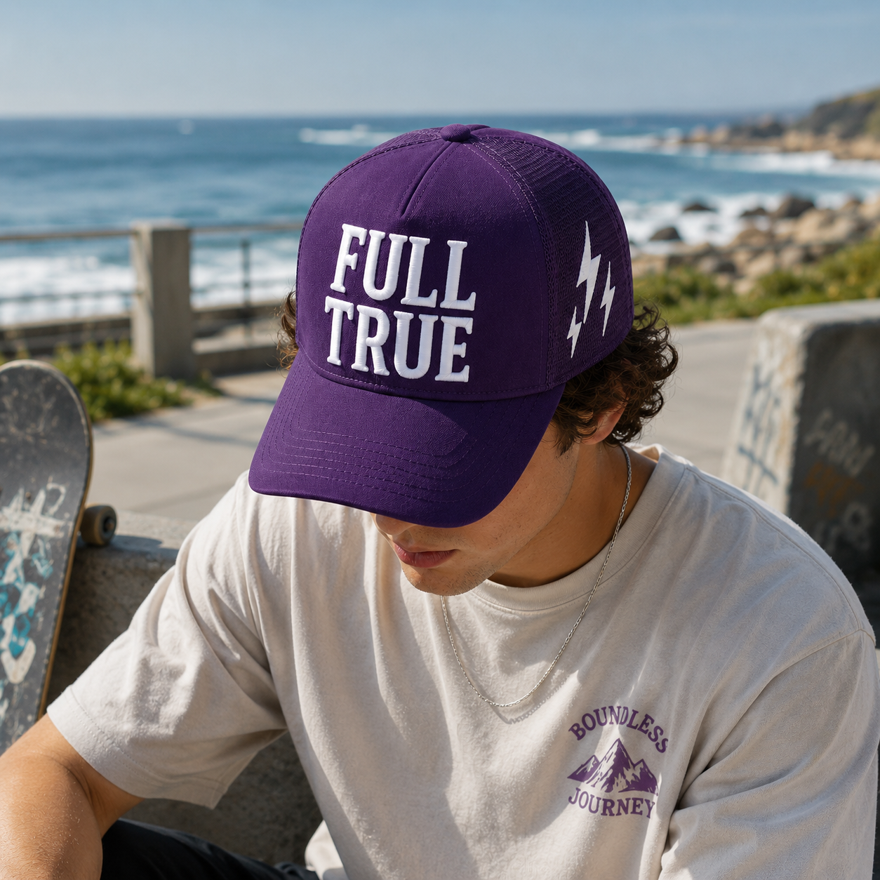 Purple Suede Mesh Full True 3D Embroidered Trucker Hat
