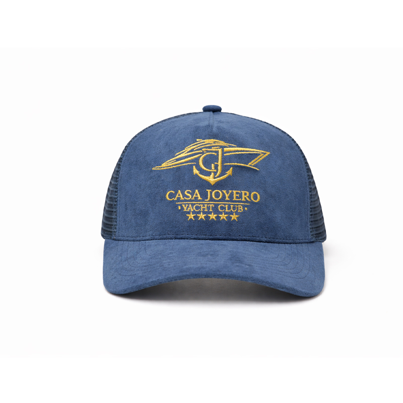 Wholesale Custom Logo Mesh Trucker Hat, Navy Blue Sailing Style, Curved Brim Breathable Outdoor Sports Cap