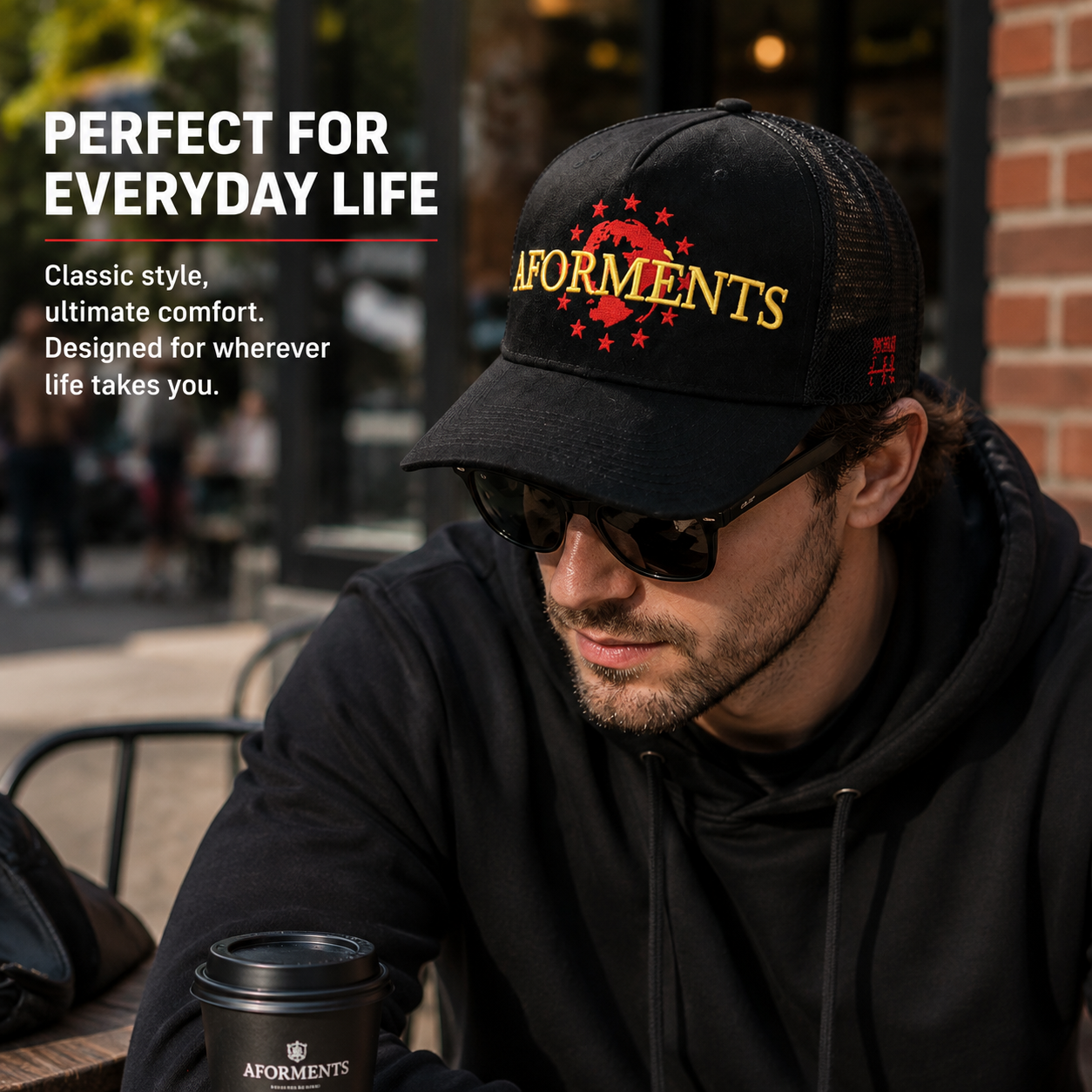 Black Suede Mesh Embroidered Trucker Hat