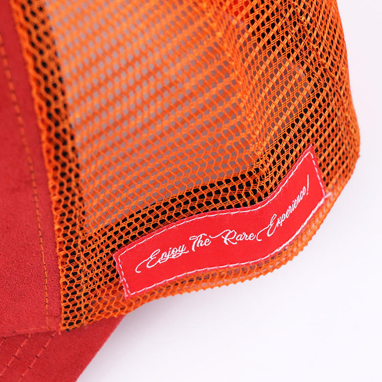 Red Orange RVRE Embroidered Suede Mesh Trucker Cap