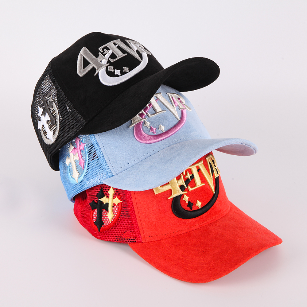 Premium Embroidered Logo Suede Mesh Trucker Cap Unisex Adjustable Streetwear Hat