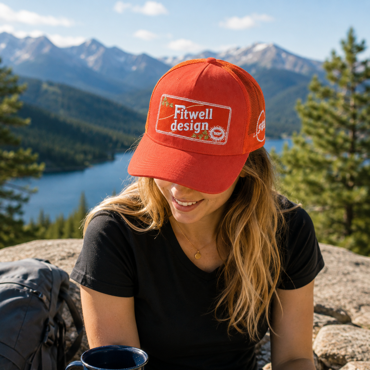 Burnt Orange 5-Panel Suede Trucker Hat with Absolute One Embroidery